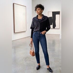 Style & Co Split Seam Marled Solid Colorblock Shortsleeve Cowl Neck Sweater- SP